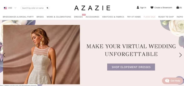 Screenshot of Azazie's homepage Screenshot of Azazie's homepage