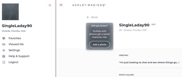Screenshot of an Ashley Madison profile Screenshot of an Ashley Madison profile