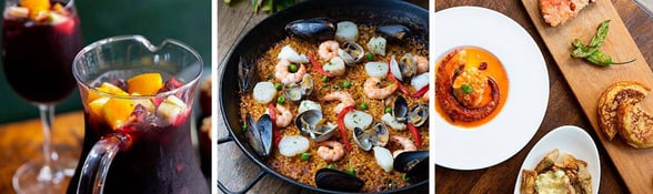 Collage of photos of Socarrat food