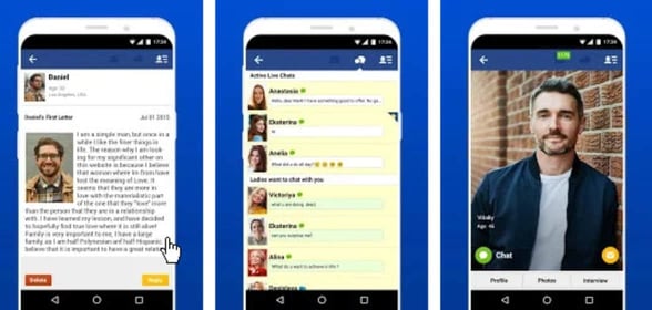 Screenshots of the AnastasiaDate app Screenshots of the AnastasiaDate app