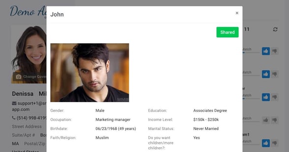 Screenshots of Smart Match App sample profiles