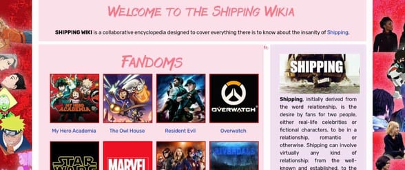 Screenshot of FANDOM's shipping community