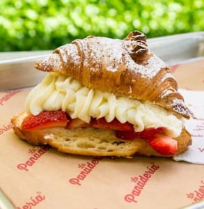 Photo of a croissant with strawberries