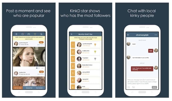 Screenshots of KinkD app on mobile devices