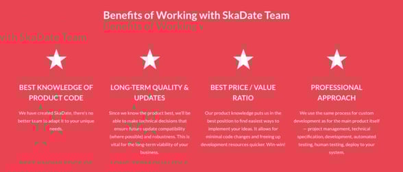 SkaDate's benefits screenshot from website. SkaDate's benefits screenshot from website.