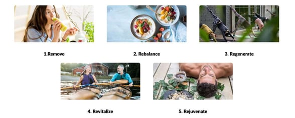 Screenshot of ReBalance's Five Pillars of Health approach Screenshot of ReBalance's Five Pillars of Health approach