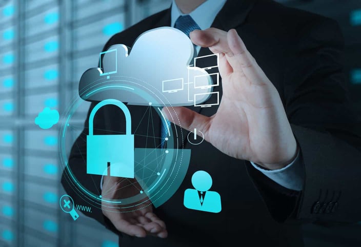 businessman hand show 3d cloud icon with padlock as Internet security online business concept businessman hand show 3d cloud icon with padlock as Internet security online business concept