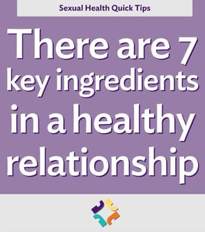 graphic that reads "there are 7 key ingredients in a healthy relationship"