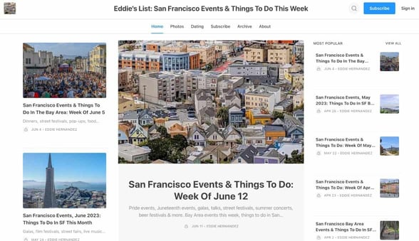 screenshot of several different newsletters on Eddie's List website screenshot of several different newsletters on Eddie's List website