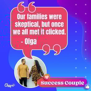 graphic with picture of a couple and a quote that reads "our families were skeptical, but once we all met it clicked"