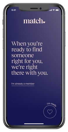 Screenshot of Match app sign in on mobile device Screenshot of Match app sign in on mobile device