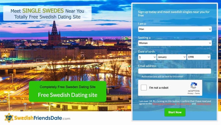 Screenshot of Swedish Friends Date website