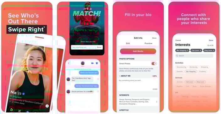 Tinder app screenshots from Apple store Tinder app screenshots from Apple store