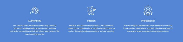 the matchmaking company values