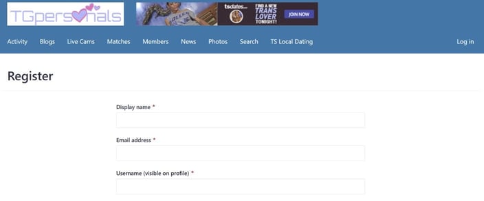 TGPersonals registration page TGPersonals registration page