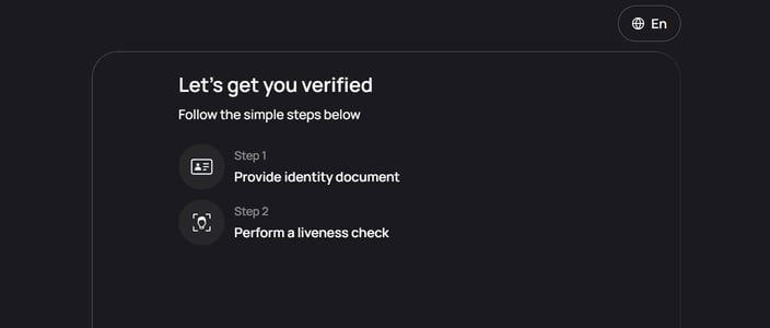 Verification page asking for an identity document and liveness check Verification page asking for an identity document and liveness check