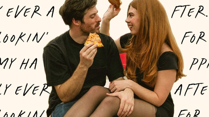 After app couple eating pizza After app couple eating pizza