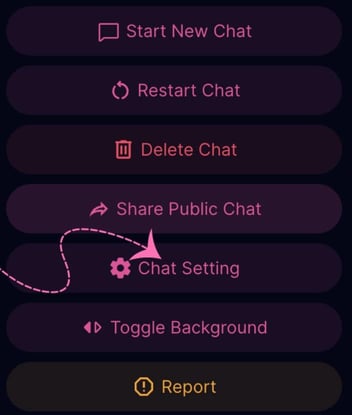 Dittin.AI chat settings and report button