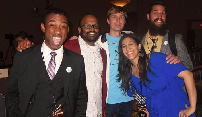 Nerd Nite founders with crowd