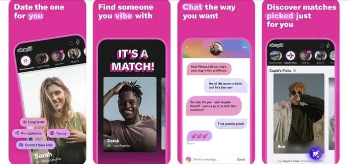 Screenshots from OkCupid's app