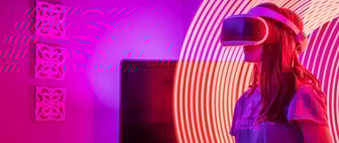 Photo of a woman wearing a VR headset