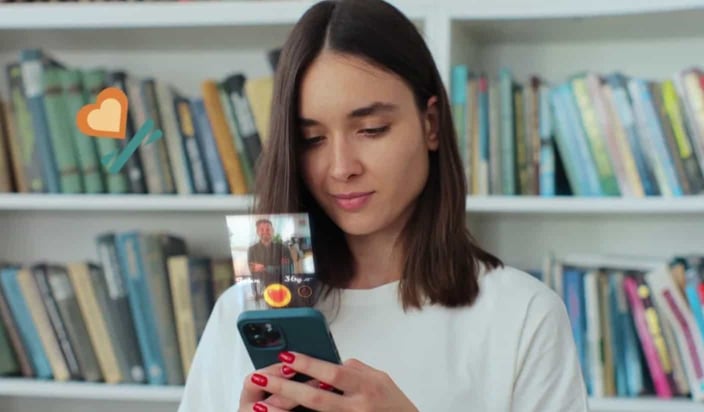 Photo of woman swiping through a dating app Photo of woman swiping through a dating app