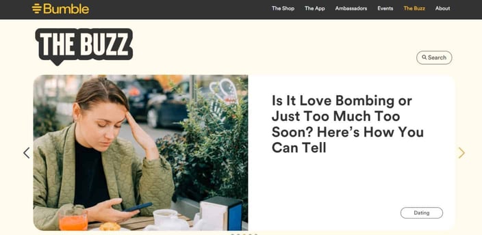Bumble.com's The Buzz blog homepage