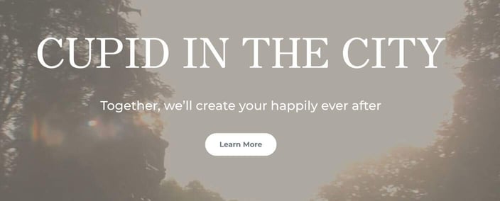 Screenshot of Cupid in the City logo and website home screen