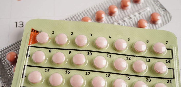 Close up of birth control pills.