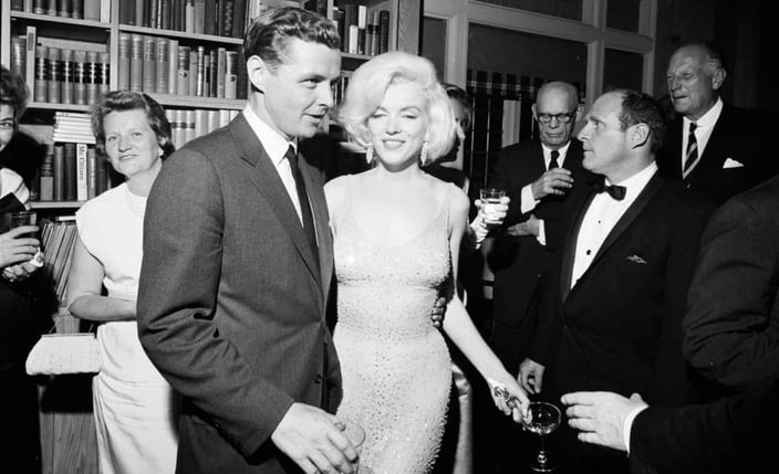 Marilyn Monroe in her famous nude dress after singing happy birthday to JFK