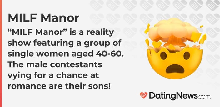 MILF Manor is a reality show featuring a group of single women aged 40-60. The male contestants vying for a chance at romance are their sons! MILF Manor is a reality show featuring a group of single women aged 40-60. The male contestants vying for a chance at romance are their sons!