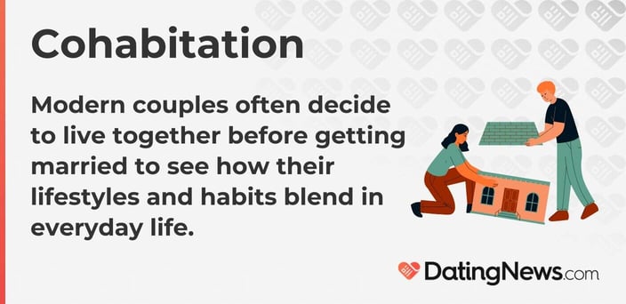 Cohabitation. Modern couples often decide to live together before getting married to see how their lifestyles and habits blend in everyday life.