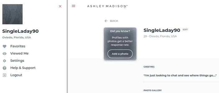 Screenshot of an Ashley Madison profile Screenshot of an Ashley Madison profile