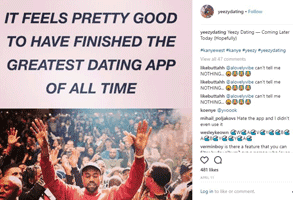 Screenshot of Yeezy.dating's Instagram post Screenshot of Yeezy.dating's Instagram post