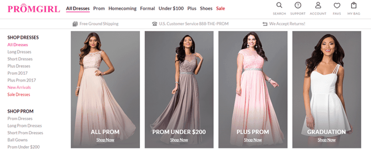 Screenshot of PromGirl dress options Screenshot of PromGirl dress options
