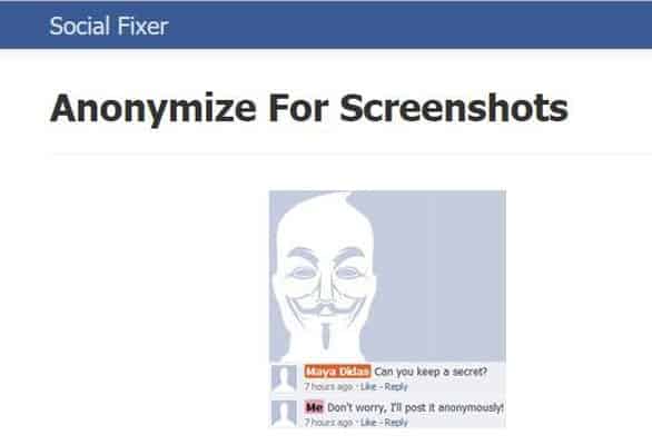 Screenshot of Social Fixer's anonymize tool Screenshot of Social Fixer's anonymize tool