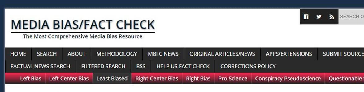 Screenshot of Media Bias/Fact Check's homepage Screenshot of Media Bias/Fact Check's homepage