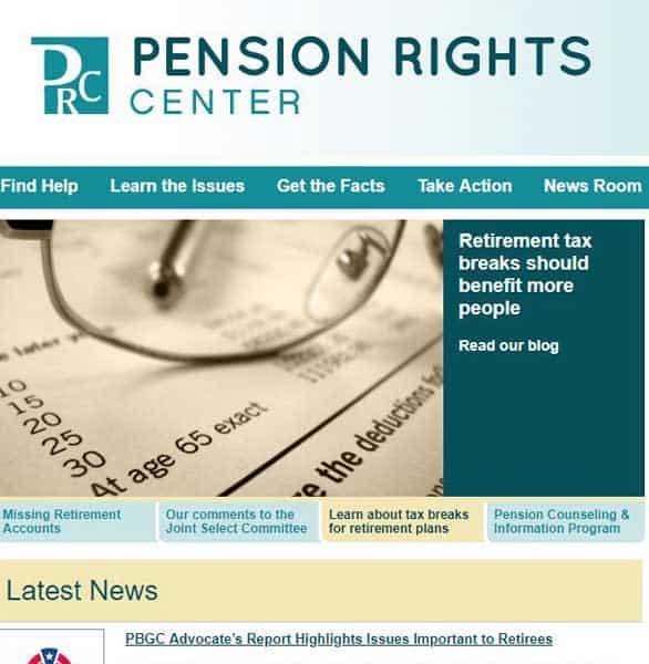 Screenshot of Pension Rights Center's homepage Screenshot of Pension Rights Center's homepage