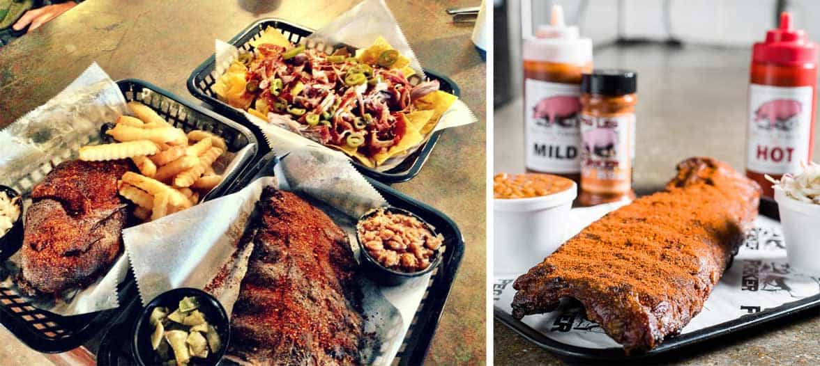 Collage of photos of Peg Leg Porker food Collage of photos of Peg Leg Porker food