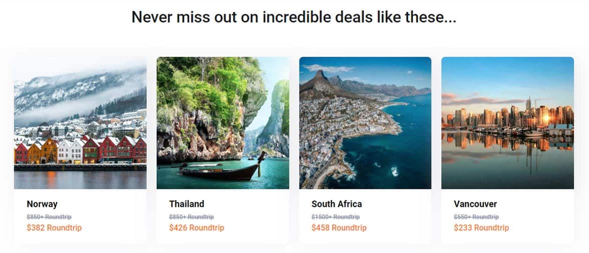 Screenshot of flight deals on Scott's Cheap Flights Screenshot of flight deals on Scott's Cheap Flights