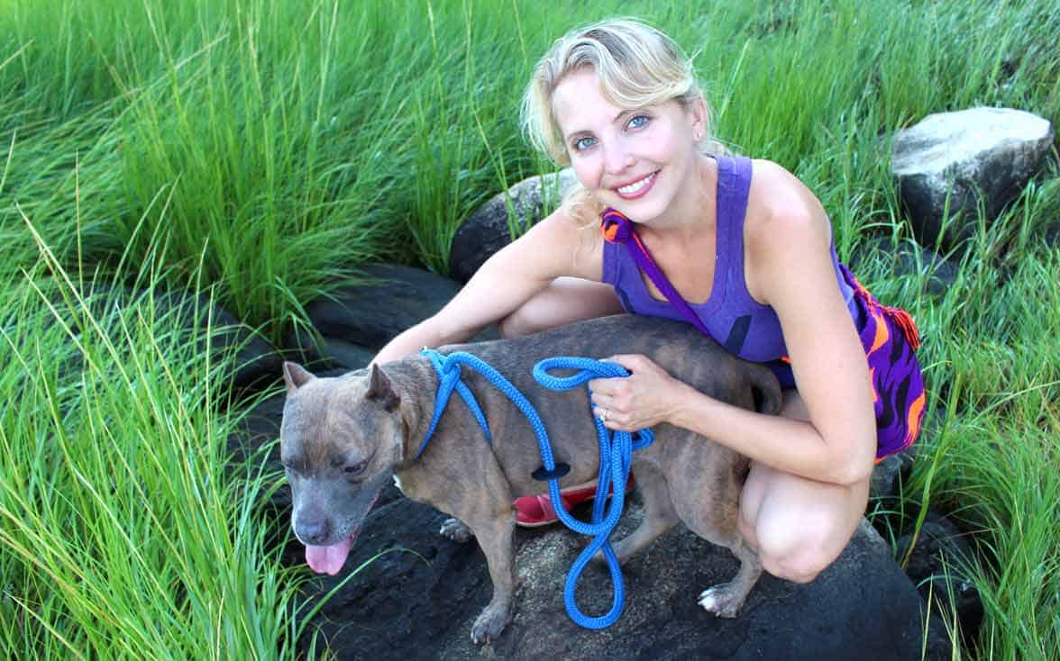 Photo of Rescue Chocolate Founder Sarah Feoli and Mocha Photo of Rescue Chocolate Founder Sarah Feoli and Mocha