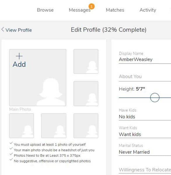 Screenshot of a ChristianMingle profile Screenshot of a ChristianMingle profile