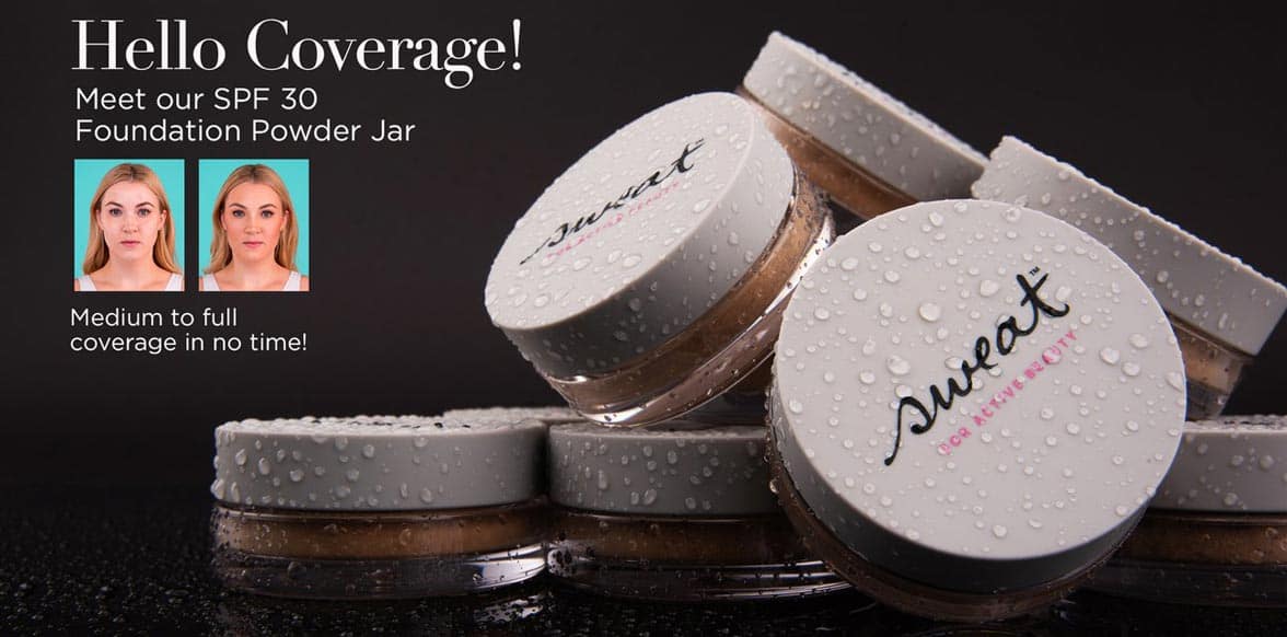 Sweat Cosmetics SPF 30 foundation jar banner Sweat Cosmetics SPF 30 foundation jar banner